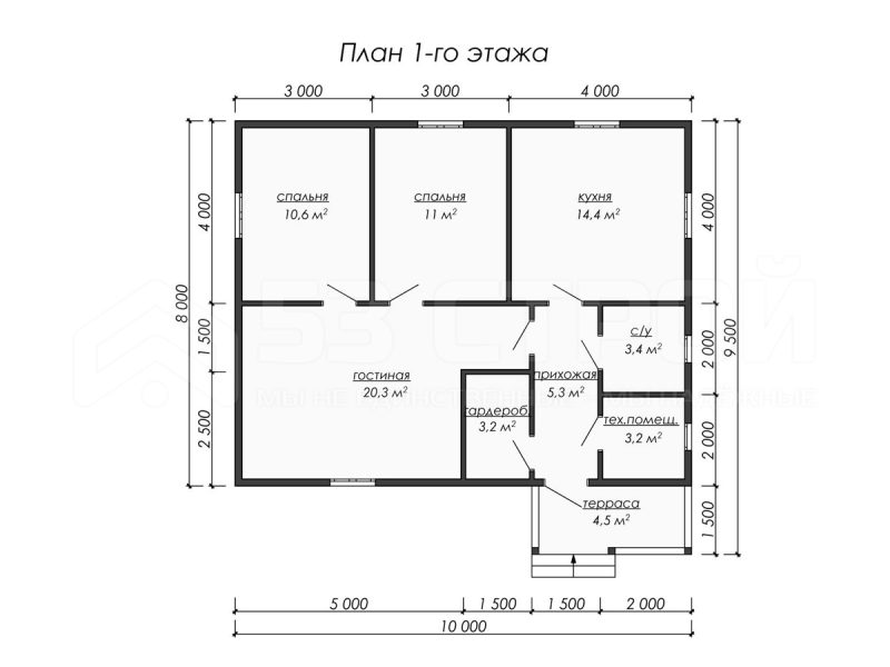 Планировка одноэтажного дома из бруса 8х10