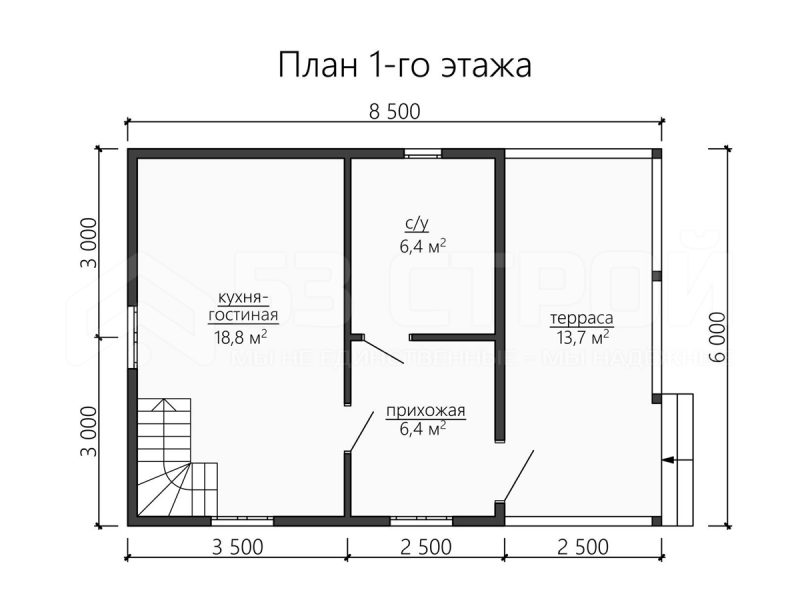 Планировка двухэтажного дома из бруса 6х8.5