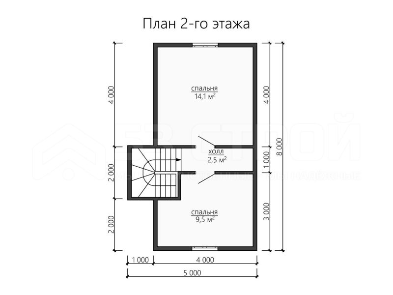 План второго этажа каркасного дома 6 на 10 с тремя спальнями