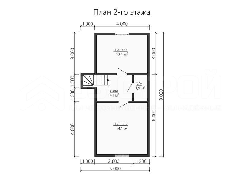 План второго этажа каркасного дома 6 на 9 с тремя спальнями