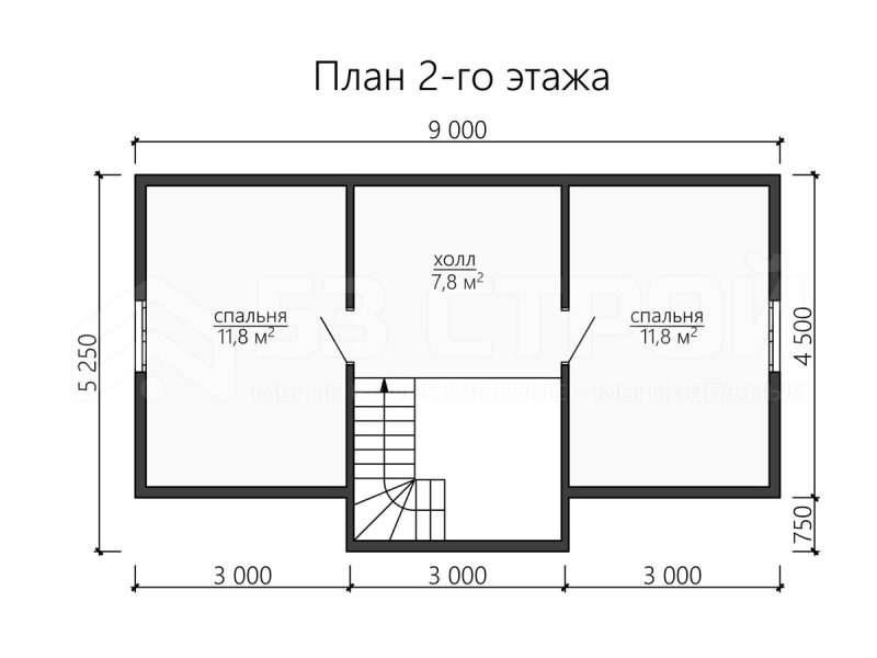 План второго этажа каркасного дома 6на9 с тремя спальнями