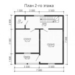 План второго этажа каркасного дома 7 на 7 с двумя спальнями - превью