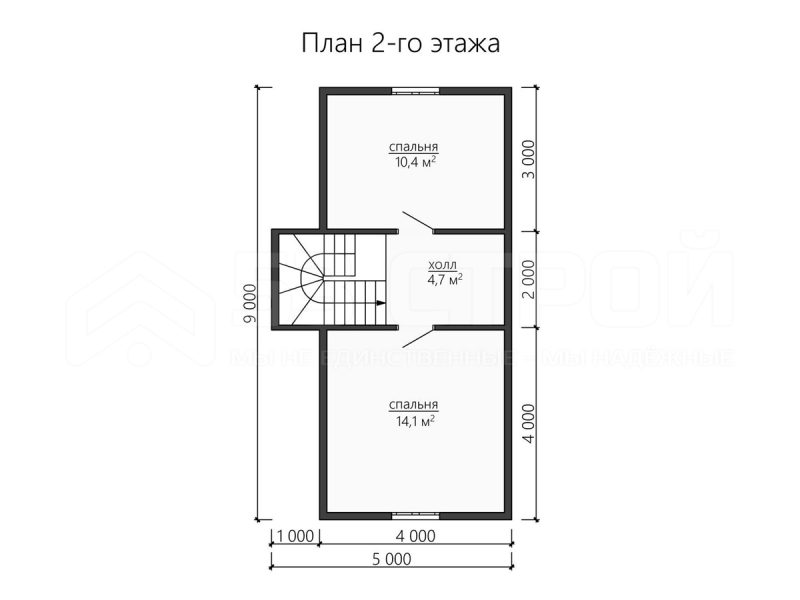 План второго этажа каркасного дома 9 на 8.5 с тремя спальнями