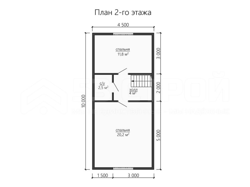 План второго этажа каркасного дома 6 на 10 с четырьмя спальнями