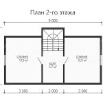 План второго этажа дома из бруса 7.5 на 9 с тремя спальнями - превью