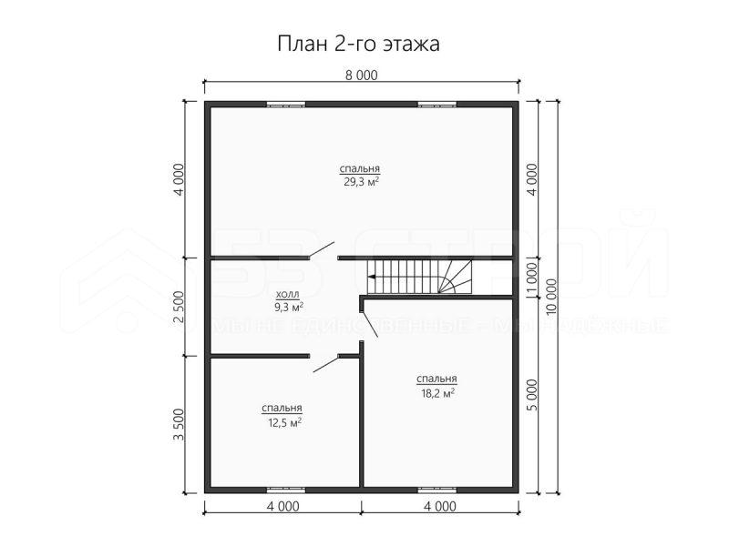 План второго этажа каркасного дома 8 на 10 с четырьмя спальнями
