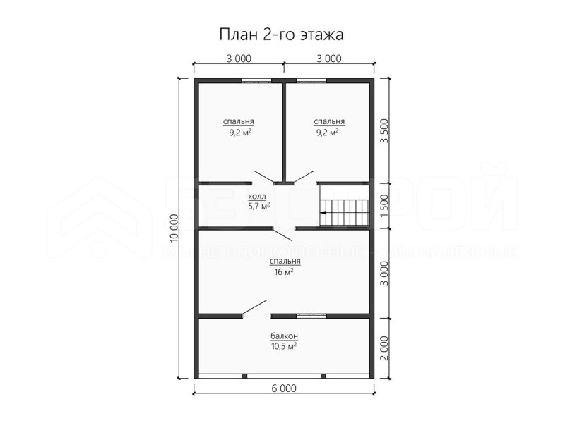 План второго этажа дома из бруса 8х10 с тремя спальнями