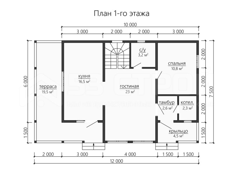 Планировка двухэтажного дома из бруса 7.5х12